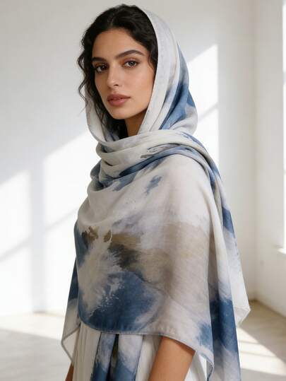 1PC Women's Bohemian Ripple Tie-Dye Print Headscarf, Sun Protection Multi-Color Scarf, Elegant Multi-Purpose Shawl, Breathable Soft Fashion Long Scarf Suitable For Daily Use