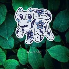 Floral Pattern Blue Cat Fresh Natural Cute Cartoon Stickers - Waterproof Vinyl Stickers - Durable Matte Surface, Self-Adhesive Bumper Stickers, Suitable For Cars, Windows, Laptops, Trucks, Water Bottles - Multi-Functional Durable Design, Car Stickers - one-size - View 3