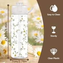 HILAKE 800ml Floral Daisy Print Plastic Water Cup With Handle And Flip Lid - Summer Hydration Juice Cup - Perfect Gift For Mothers, Family, Friends, Sisters, And Colleagues For Birthdays And Back To School - Multicolor - View 4