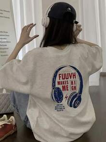 Japanese Style Loose Street Fashion Rabbit Graphic Print Short Sleeve T-Shirt, Summer - Light Grey - View 4