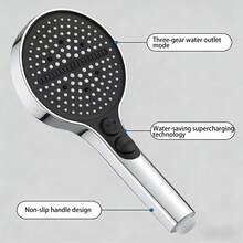Đầu vòi sen tắm sang trọng màu bạc với nhiều chế độ phun mưa, mang đến trải nghiệm tắm thư giãn như massage. - Bộ vòi sen ba món - Xem 4
