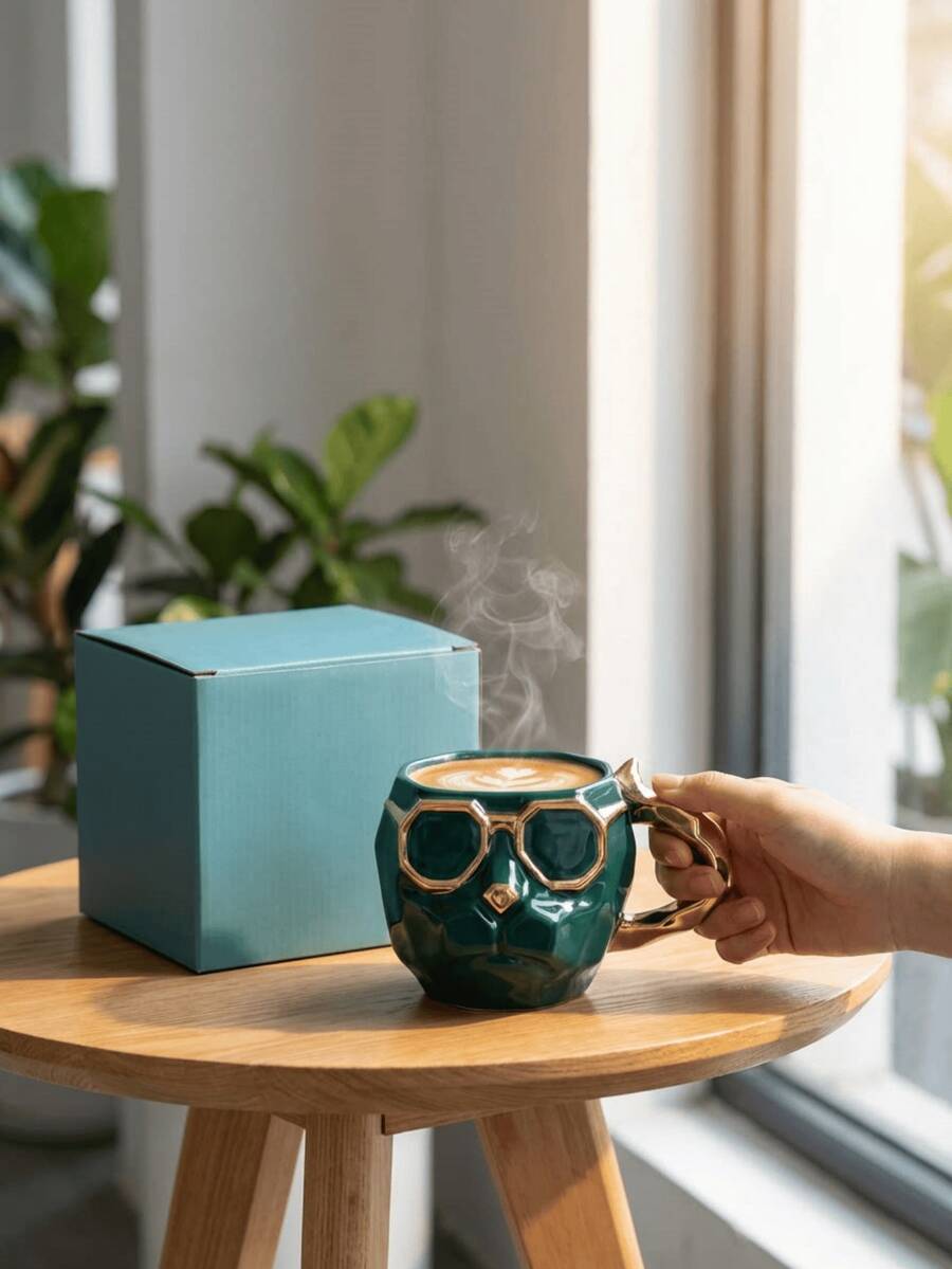 1 pieza Taza con diseño de perro de patrón geométrico de moda, diseño de gafas elegante e interesante, taza de cerámica adecuada para café y té - Multicolor - Ver 1