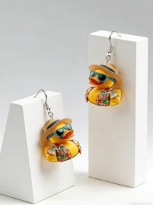 2D Flat, 2pcs Creative Cartoon Duck Acrylic Fashion Glasses Pendant Earrings, Suitable For Daily Wear And Holiday Parties, Ideal Gift For Friends And Celebrations - Duck - View 10