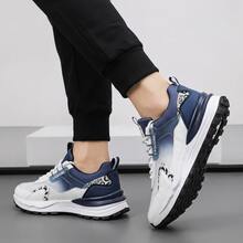 Tenis de hombre Zapatos para hombre Calzado deportivo casual de moda urbana, Tenis de hombre en oferta fabricados en PU con paneles de malla transpirable, Zapatos cómodos con suela gruesa antideslizante y amortiguación suave, Sneakers con cordones estilo retro ligero y resistente al desgaste para caminar o correr, diseño versátil con detalles de letras decorativas y costuras reforzadas, calzado masculino con ajuste ergonómico, flexible y transpirable ideal para un estilo de vida activo y moderno. - Azul - Ver 4