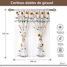 2 cortinas con bordado de estampado de girasoles, cortinas de ventana de 200X150 cm, para ventilación, filtrado de luz, aptas para ventanas pequeñas, semiopacas, no completamente transparentes, cortinas de dormitorio, decoración de dormitorio, sala de estar y dormitorio - Girasol - Ver 7