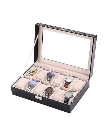 Hộp đựng đồng hồ cao cấp 12 ngăn, bằng da PU dập vân cá sấu, có cửa sổ trong suốt, chống bụi, chống thấm nước và chống oxy hóa, hộp trưng bày, thích hợp làm quà tặng trong các bữa tiệc, sinh nhật, ngày Valentine.