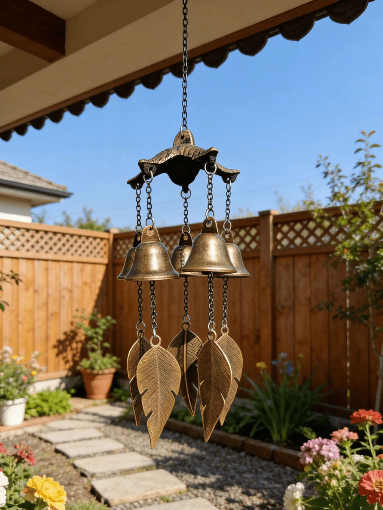 1pc Cast Iron Wind Chime, Iron Decorative Bell Pendant With Chain, Outdoor Garden Decor, No Electricity Needed, Adds Soothing Sounds To Balcony And Yard, Suitable For Home And Garden Decoration - one-size - View 1