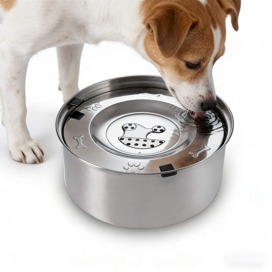 3L/1L Leak-Proof Pet Dog Water Bowl, Large Capacity Metal Anti-Drip Slow Drinking Bowl - 1L/3L - View 1