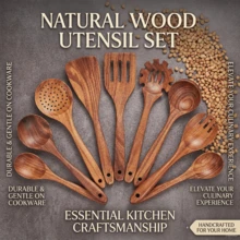 10 piezas Cucharas de madera, resistentes, ligeras y resistentes al calor, utensilios de cocina, suministros de cocina, accesorios de repostería - Marrón - Ver 5