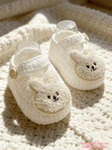1 Pair Infant Rabbit Applique Slippers, Beige & White Infant Shoes - White - View 1