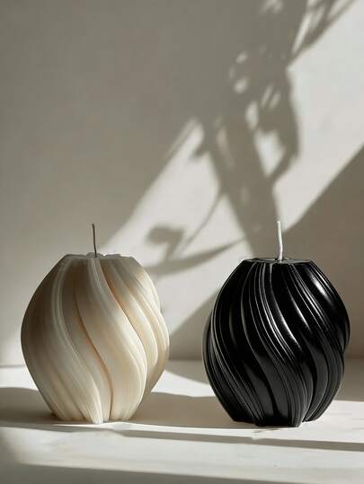 Handmade Swirl Design Soy Wax Candle - Elegant Spiral Scented Candle Pillar, Ideal Gift For Home Decor. Suitable For Housewarming And Wedding Gifts, As Well As Furniture Decoration. White, Black