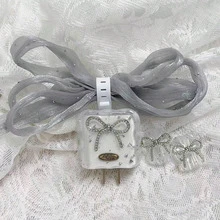 Funda protectora con lazo azul para cargador, adecuada para 16/17/14/13/15 Pro Max, Cubierta protectora de cable de datos de 20W - lazo azul - Ver 1