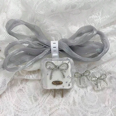 Funda protectora con lazo azul para cargador, adecuada para 16/17/14/13/15 Pro Max, Cubierta protectora de cable de datos de 20W