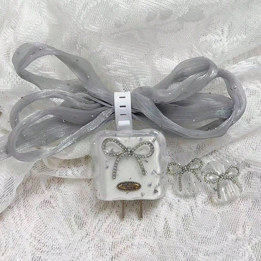 Funda protectora con lazo azul para cargador, adecuada para 16/17/14/13/15 Pro Max, Cubierta protectora de cable de datos de 20W - lazo azul - Ver 1