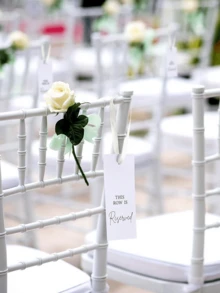 12 piezas Tarjetas de reserva de sillas de boda con cintas, adecuadas para ceremonias y eventos de fiesta, suministros de fiesta perfectos (disponible en verde/beige) - multicolor - Ver 4