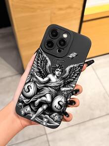 1pc New Unique Creative Angel Coin Purse Pattern Phone Case, Compatible With Apple 17 Pro Max/Air, 11/12/13/14 Plus, XR/7/8 Plus/15 Pro Max, Series - Black - View 4