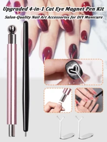 4pcs Cat Eye Magnet Set, Double-Head Cat Eye Magnetic Nail Art Tool, Black Bead-Attracting Nail Magnet Pen & Heart-Shaped Nail Magnet Guides, DIY Nail Art Design For Home & Salon - Multicolor - View 9