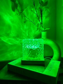 1pc 16-Color Wave Pattern Atmosphere USB Night Light With Flame Effect & Starry Sky Projection, Touch & Remote Control, Glass Art Decorative Lamp, Suitable For Bedroom, Christmas Party, Camping, Wedding, Holiday Party, Valentine's Day Gift, Home Decor | Fantasy Theme Decor | USB Powered Projector - Multicolor - View 1