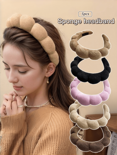 1pc Vintage Cloud Sponge Headband For Women, High-Top Compression Wide-Edge Design, Non-Slip, Suitable For Face Washing, Autumn/Winter, Sweet & Cute Hair Hoop, Hair Tie