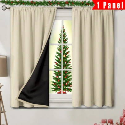 1pc Fashionable Solid Color Blackout Curtain, Rod Pocket, Lightweight Polyester Fabric With Blackout Lining, Darkens Room, Privacy Protection, Quiet Sleep Environment, Summer Sun Shading For Bedroom, Living Room, Office, 100gsm