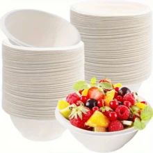 3/25/50/100pcs 350ml White Paper Bowls, Disposable Compostable Bulk Bowls, Bagasse Bowls, Heavy Duty Bowls, Suitable For Cereal, Snacks, Salad - White - View 5