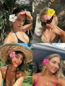 Bộ 8 kẹp tóc hoa lớn mùa hè, kẹp tóc hoa nhiệt đới kiểu Hawaii, phụ kiện tóc hoa cúc Gerbera nhân tạo nhiều màu sắc, thích hợp cho kỳ nghỉ hè ở bãi biển, tiệc tùng, đám cưới, phong cách Boho (Đỏ, Vàng, Hồng) - Nhiều màu - Xem 4