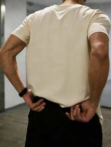 Camiseta de manga corta y cuello redondo para hombre con estampado de figura, uso casual de todos los días, minimalista - Albaricoque - Ver 2