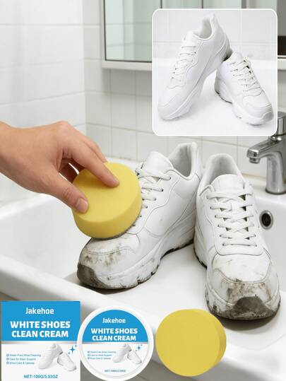 jakehoe Pasta limpiadora para zapatos blancos - Limpia, desodoriza y abrillanta los zapatos blancos sin agua. Formulada con ácido esteárico y glicerina para penetrar rápidamente la suciedad sin dañar la superficie, restaurando los zapatos a como nuevos. Producto de limpieza esencial para el hogar.