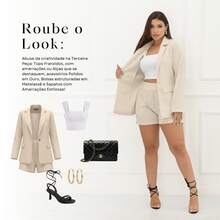 Two-Piece Linen Set: Blazer, Maxi Shorts, High Waist - Beis - Ver 7