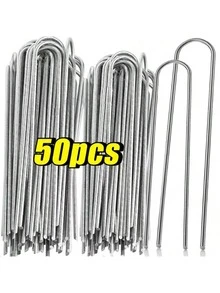 50/30/10pcs U-Shaped Garden Nails, Heavy Duty Fence Posts, Lawn Pegs, Galvanized Landscape Spikes For Securing Lawn Barriers - Multicolor - View 2