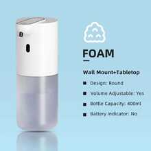 DONASIRA Máy phân phối xà phòng tự động thông minh gắn tường không chạm, dung tích lớn 400ml, bơm tạo bọt xà phòng nhanh chóng dùng trong gia đình, chai rửa tay di động, dung dịch sát khuẩn tay công cộng có thể sạc lại, máy tạo bọt rửa/làm sạch - Nhiều màu - Xem 14