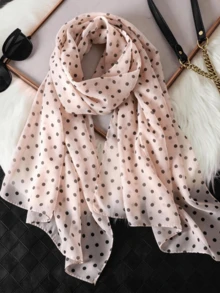 1条女士优雅简约经典波点印花雪纺围巾，休闲透气薄款防晒围脖 - 淺粉色 - 查看 2