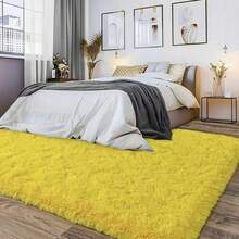 1 Stück flauschiger rechteckiger gelber Plüschteppich, weich & bequem, im Ins-Stil, geeignet für Wohnzimmer, Küche, Schlafzimmer, Badezimmer - Gelb - Übersicht 8