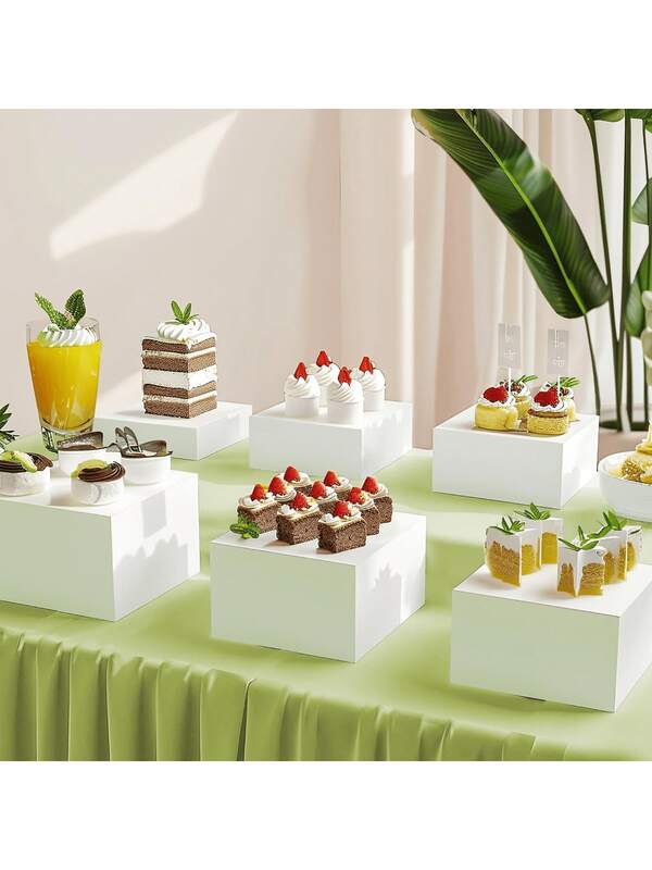 3 قطع/4 قطع/6 قطع حامل عرض طعام أكريليك أبيض/شفاف. رف أكريليك متعدد الوظائف ذو 5 جوانب، قاع مفرغ، مناسب للإفطار والغداء والبوفيه والحفلات والزفاف. (يرجى الاختيار بعناية للمجموعة الصحيحة؛ المنتج له علامات حجم مفصلة، وتحتوي المجموعات المختلفة على أحجام مختلفة.)