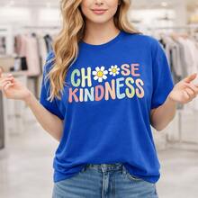 Women's Plus Size Choose Kindness Graphic Cotton T-Shirt, M-5XL, Casual Short Sleeve O-Neck Tee, Soft Comfy Loose Fit Top,  Positive Print, Daily Wear, Sizes Up To 5XL, 100% Cotton Fabric, Fashionable Oversized T-Shirt For Ladies Loose T-Shirt - Màu xanh lam - Xem 1