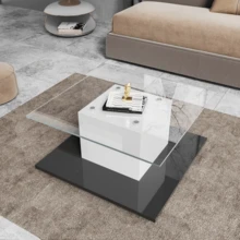 Coffee Table, Glossy Glass Coffee Table, Mobile Coffee Table With Swivel Casters - View 3