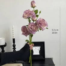 1/2/3支仿真玫瑰花，52厘米假花，适用于墙面、客厅、卧室、婚礼、派对装饰、桌面摆件、家居、书桌装饰、厨房、婚礼、餐桌摆件、中心装饰品、办公室、花园、户外、房屋、庭院装饰，适合春、夏、秋、冬四季。 - 紫色 - 查看 11