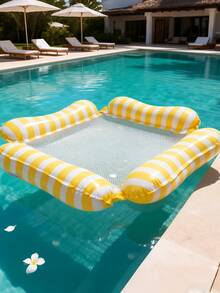 Foldable Inflatable Macaron Shaped Casual Lounger, Summer Water Floating Backrest Bed, Striped Hammock Style Water Leisure Sofa - Multicolor - View 10