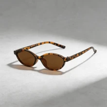 1 Pair Y2K Narrow Oval Fashion Glasses, Tortoiseshell Retro Small Frame Glasses - Multicolor - View 3