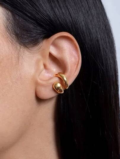 1 chiếc khuyên tai kẹp thời trang dành cho nữ, kiểu dáng giọt nước bất đối xứng mới, phụ kiện trang sức không cần xỏ lỗ.