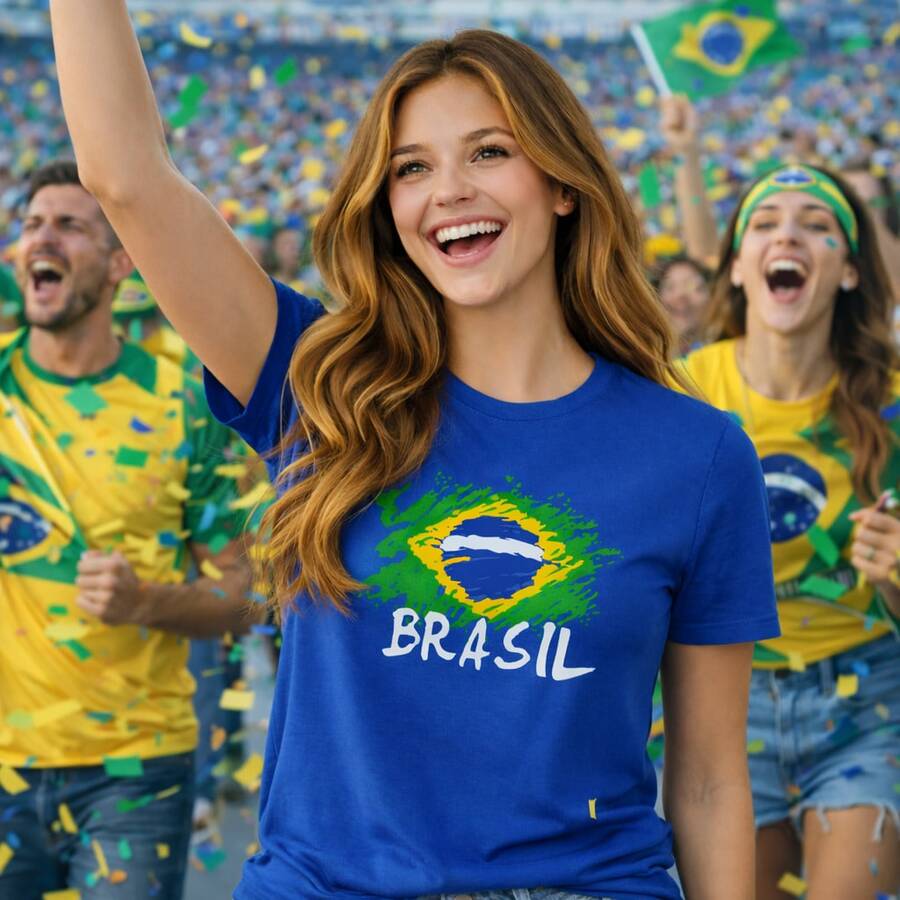 Brazil World Cup T-Shirt With Inner Flag, Independence Day Gift. - 藍色 - 查看 1