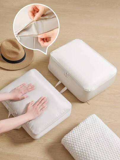 1个简易羽绒服收纳袋，大容量旅行衣物及被褥压缩整理袋，便携式行李衣柜整理袋，15.7*11.8英寸