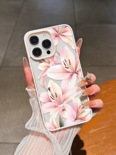 Lily Flower Magnetic Ring Wireless Charging Phone Case Compatible With Apple 17, 17 Pro Max, 16 Pro Max, 13 Pro Max, 14 Plus, 11, 12, 13, 14, 12 Pro Max, 14 Pro, 15, X, Xr, 7, 8 Plus And Models A15, A16, A35, A56, S22, S25, S24, S24 Ultra, S23, S23 Plus. Fashionable, Creative, Cool, Shockproof, Durable And Anti-Scratch Hard Shell