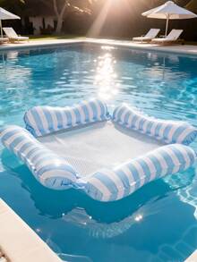 Foldable Inflatable Macaron Shaped Casual Lounger, Summer Water Floating Backrest Bed, Striped Hammock Style Water Leisure Sofa - Multicolor - View 9