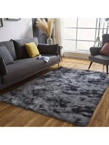 1pc Deep Gray Fluffy Tie-Dye Carpet, Plush & Comfortable, Ins Style Soft Rug For Living Room, Kitchen, Bedroom, Bathroom - Dark Gray Tie-dye - View 3