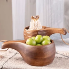 1 chiếc cốc sữa bằng gỗ óc chó, bát salad bằng gỗ hồng mộc, cốc gỗ có tay cầm độc đáo, cốc cà phê - màu nâu - Xem 5