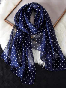 Khăn choàng nhỏ bằng vải chiffon in chấm bi thanh lịch, đơn giản, cổ điển dành cho nữ, kiểu dáng thường ngày, thoáng khí, mỏng nhẹ, chống nắng, thích hợp cho bãi biển và kỳ nghỉ. - Màu xanh hải quân - Xem 3