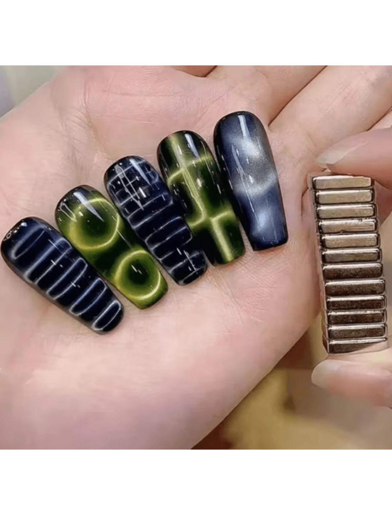 鳄鱼纹美甲磁铁，强磁性猫眼效果几何美甲磁铁套装，美甲工具 - 彩色 - 查看 1