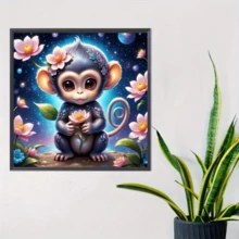 1件装新款猴子捧花钻石画套装,5D圆形水晶钻石马赛克DIY工艺品,适合作为手工礼品,装饰客厅、卧室,可用于宰牲节、父亲节、母亲节、婚礼、五一劳动节、复活节、圣诞节、情人节等场合,无框。 - 查看 8