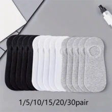 30 Pairs Black, White & Gray Striped Minimalist Daily Wear Low-Cut Invisible Non-Slip Breathable Odor-Resistant Women's Invisible Socks - Multicolor - View 15